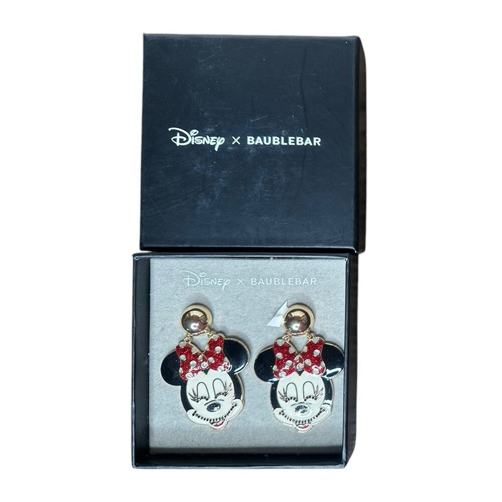 DISNEY x BAUBLEBAR Minnie Mouse Enamel Pierced Dangle Earrings NEW